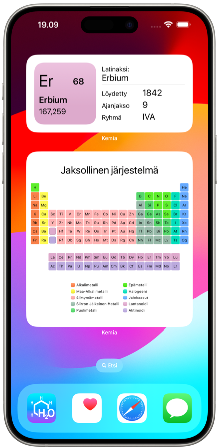 Kemian iOS-sovelluswidgetit. Muista jaksolliset kemiallisen taulukon elementit helposti