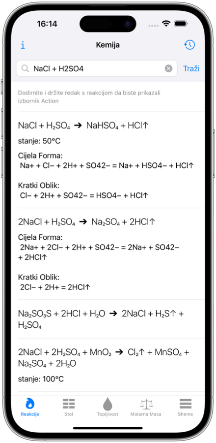 Solver za kemijske reakcije. Mobilna aplikacija. snimka zaslona za iPhone