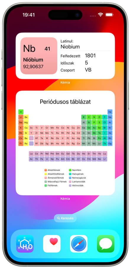 Kémia iOS alkalmazás widgetek. Könnyen emlékezzen a periódusos kémiai táblázat elemeire