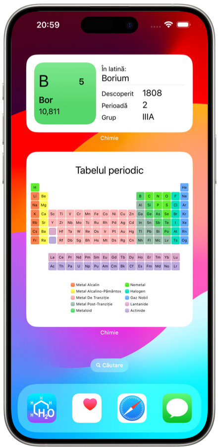 Widget -uri pentru aplicații iOS de chimie. Amintiți -vă cu ușurință elementele de masă chimice periodice