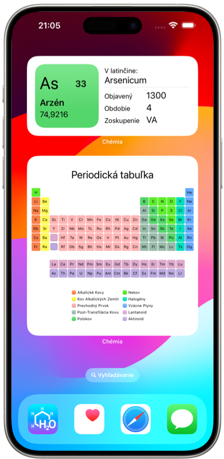 Widgety aplikácie Chémia pre iOS. Ľahko si zapamätajte prvky periodickej chemickej tabuľky