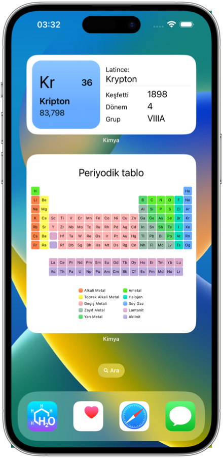 Kimya iOS uygulama widget'ları. Periyodik kimyasal tablo öğelerini kolayca hatırlayın