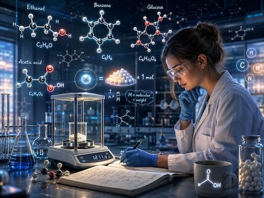 Molecular weight of organic substances. Scheme. Artist's impression